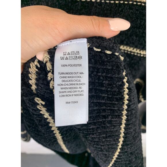 Rachel Zoe Women's Mock-Neck Striped Pullover Sweater Long Sleeve Black M - Picture 4 of 5